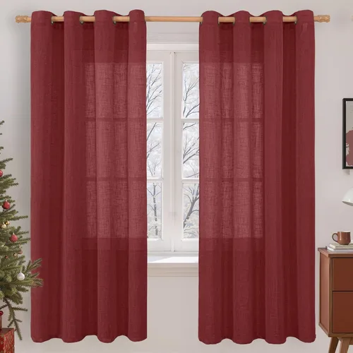 Vista 214 de LAMIT Cortinas de lino marrón caramelo para sala de estar, 84 pulgadas, de lino sintético, texturizado, filtrante de luz, paneles de privacidad