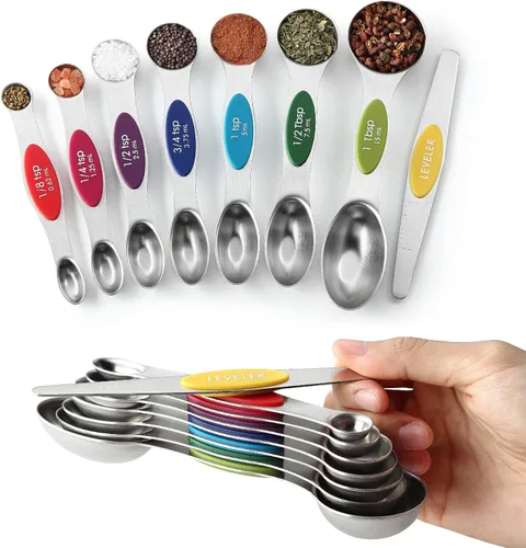 Vista 18 de Spring Chef Juego de cucharas medidoras magnéticas de acero inoxidable con imanes N45 fuertes, accesorios de cocina de metal resistente para hornear