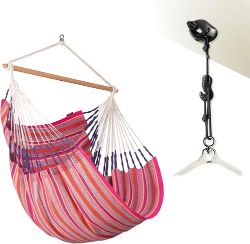 Vista 12 de LA SIESTA® - Silla Hamaca Grande y Cómoda de Algodón Habana & CasaMount - Silla Colgante con Kit de Suspensión para Paredes, Techos y Vigas Café