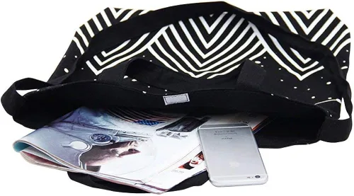 Vista 6 de Caixia Mountain Star Print Canvas Tote Convertible Bolso de hombro negro mediano