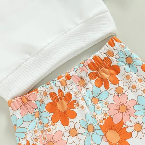 Vista 4 de Lamuusaa Sudadera con cuello redondo y estampado de letras para bebé, pantalones acampanados, ropa de cumpleaños, 6M-5T