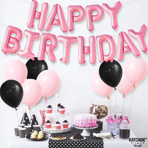 Vista 5 de KatchOn, Globos rosa intenso con el número 4 con pancarta de globos de feliz cumpleaños, 40 pulgadas, paquete de 2 globos de 4º cumpleaños