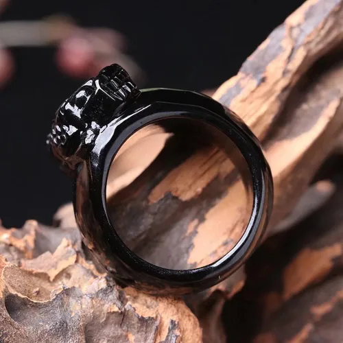 Vista 4 de Renning Feng Shui - Anillos de obsidiana negra para hombres y mujeres anillo de amuleto PiXiu de la suerte talla 9-12