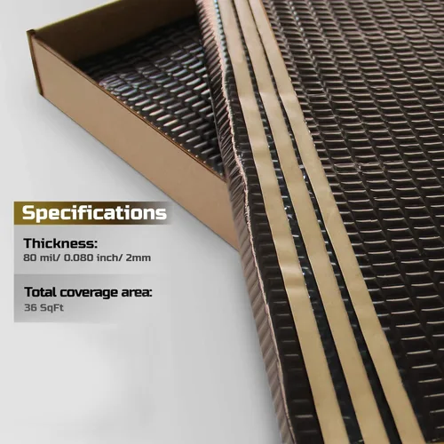 Vista 3 de Siless Negra 80 mil (2mm) 36 pies cuadrados Alfombrilla de amortiguación de sonido para auto, amortiguador de sonido automotriz de butilo