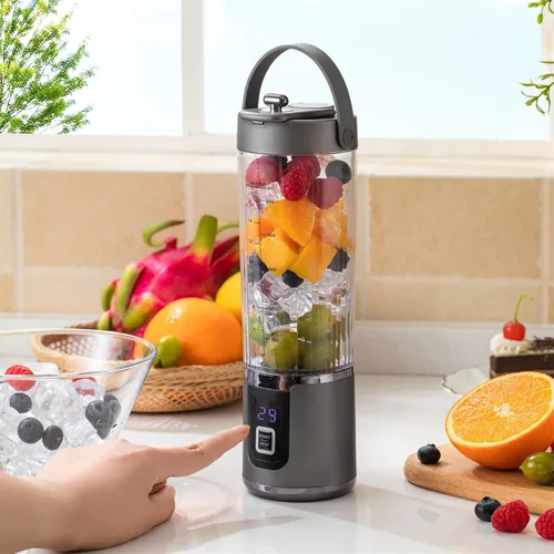 Vista 7 de Máquina de mezcla portátil de 200 W Copa 20.3 fl oz Exprimidor eléctrico Máquina Mezclador de frutas para batidos Multifuncional Smoothie Maker Negro