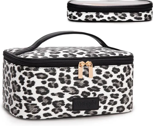 Vista 24 de Wrangler - Bolsa de maquillaje de viaje, 2 piezas, bolsa de cosméticos con Vaca café
