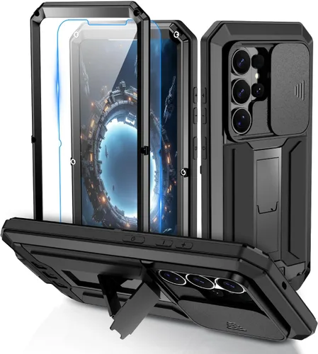 Vista 10 de Funda de metal compatible con Samsung Galaxy S23, funda de metal resistente de grado militar, funda protectora de cuerpo completo con soporte