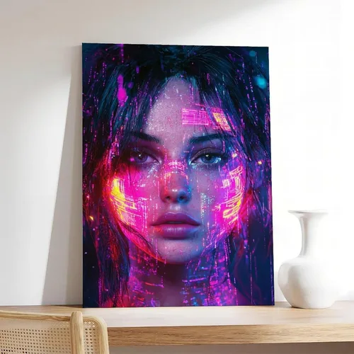 Vista 7 de XAHOR Urban Cyberpunk - Retrato de neón – Arte digital femenino futurista retro para pared, póster artístico y arte de pared, póster moderno