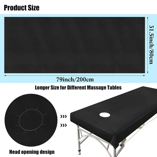 Vista 2 de Kinlop 100 piezas de sábanas desechables de 31.5 x 71 pulgadas, impermeables, para mesa de masaje, color negro, transpirables, para tatuajes, tela