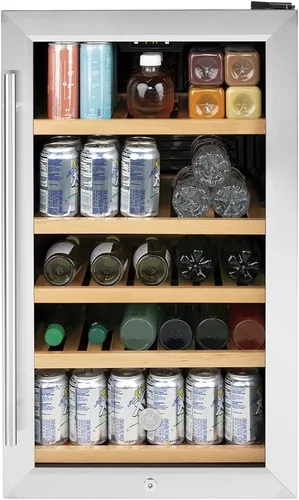 Vista 4 de GE Enfriador de vino y refrigerador de bebidas Mini refrigerador con cerradura y llave incluidas Completo con estantería de roble, exterior