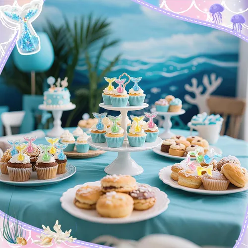 Vista 6 de 24Pcs Mermaid Tails Cupcake Ring Toppers Under the Sea Cupcake Topper for Mermaid theme Birthday Party Cake Decorations Baby Shower Weeding
