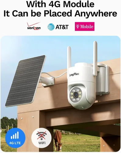 Vista 2 de LongPlus cámara de seguridad solar celular de 4G LTE, ninguna grabación