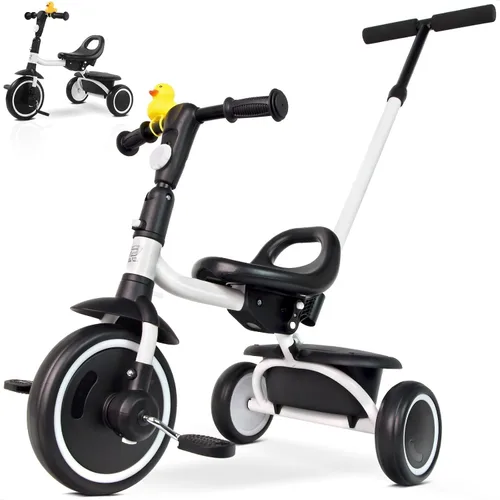Vista 7 de RIDYEE Triciclo para niños pequeños de 18 meses a 5 años con mango de empuje extraíble, triciclos para niños de 3 a 5 años, ideal para familias