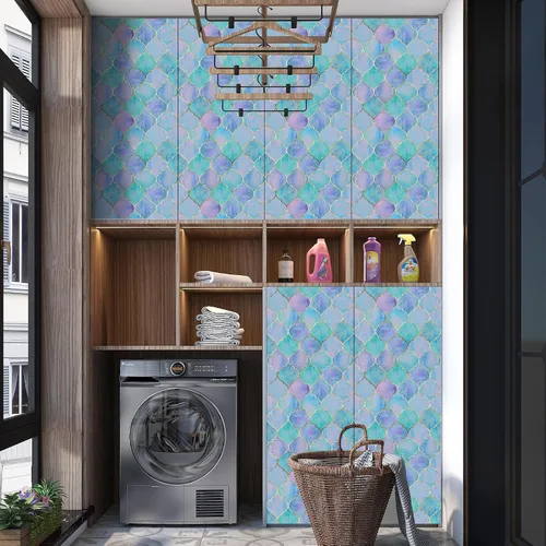 Vista 6 de 6 calcomanías de pared 3D azules Hyun-chae para escamas de peces de 12 x 12 pulgadas, decoración de salpicaduras, bricolaje, extraíble, impermeable