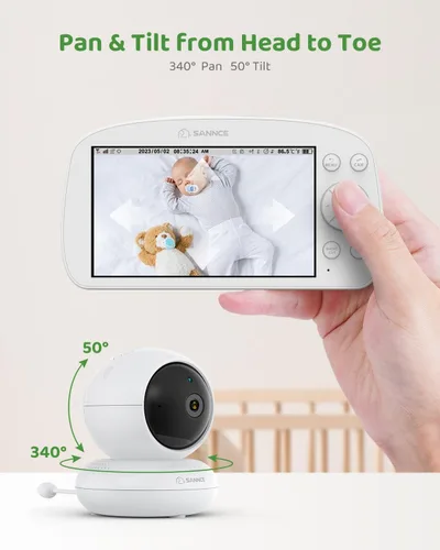 Vista 3 de SANNCE Monitor de bebé WiFi con cámara interior 1080P HD Seguridad para el hogar Pantalla de 5.5 pulgadas Inalámbrico 2.4GHz 5000mAh Batería