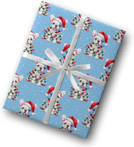 Vista 5 de Lindas luces de Navidad, papel de regalo de bulldog francés de Navidad, decoración de Navidad con temática de perro cachorro