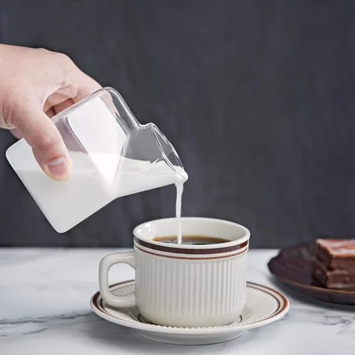 Vista 5 de Jarra de cartón de leche de vidrio lindo transparente Kawaii Milk Carton Cup Mini Creamer Jarra Contenedor de 12 onzas, 1 unidad
