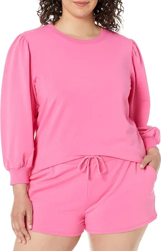Vista 4 de The Drop Leona - Sudadera de rizo francés de manga corta abombada con cuello redondo para mujer