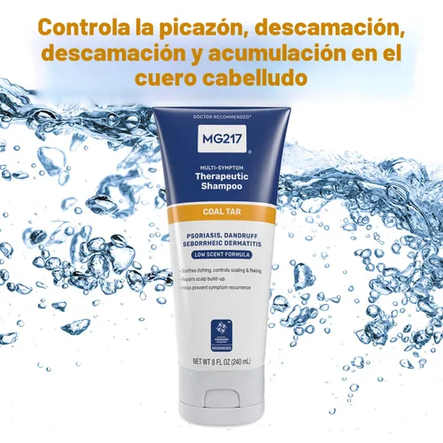 Vista 3 de MG217 Champú para la psoriasis con alquitrán de hulla, tratamiento terapéutico del cuero cabelludo, controla la picazón, descamación