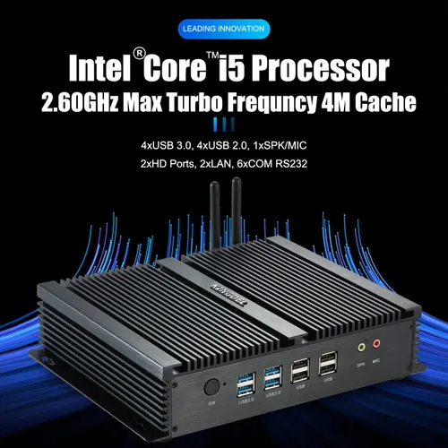 Vista 2 de KINGDEL Mini PC sin ventilador, CPU i5, 4GB RAM 128GB SSD, HD Graphics 4400, 6xCOM RS232, 4xUSB 3.0, 2xNIC, 2xHD Puertos de computadora de escritorio