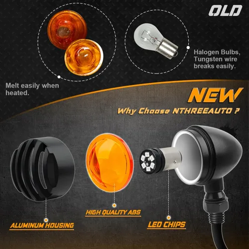 Vista 2 de Luces intermitentes NTHREEAUTO para motocicleta, faros intermitentes de LED, de aluminio y resistentes al agua, luces indicadoras universales