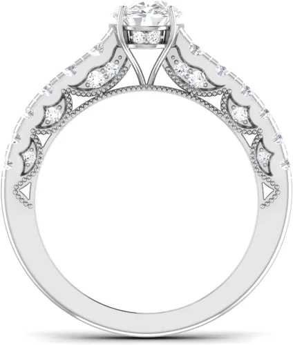 Vista 4 de Anillo de compromiso con certificación IGI de 0.50 a 3.0 quilates con diamantes de excelente corte ovalado creado en laboratorio, con acento en oro