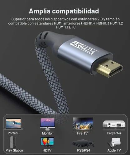 Vista 4 de AkoaDa Cable HDMI 4K de 15 pies, cable de juegos de alta velocidad 2.0 de 18 Gbps 4K a 60 Hz HDR, 2K, ARC 3D compatible con PS5/4, TV UHD