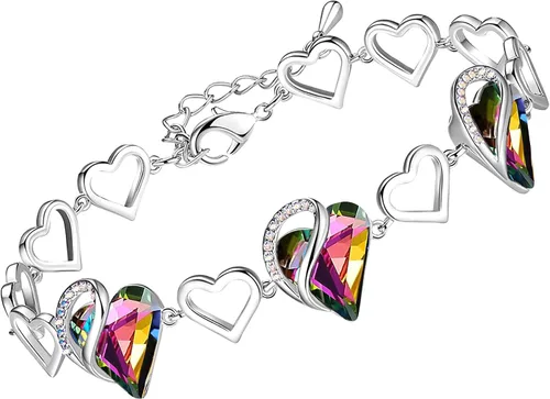 Vista 31 de Leafael Pulsera de eslabones de corazón infinito, piedra natal o piedra curativa para mujer, regalo de joyería de tono plateado para ella, cadena
