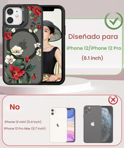 Vista 2 de Dretal para Funda iPhone 12, Funda iPhone 12 Pro Floral, con Protector de Pantalla, Soporte para Cámara, Protección de Grado Militar, Funda