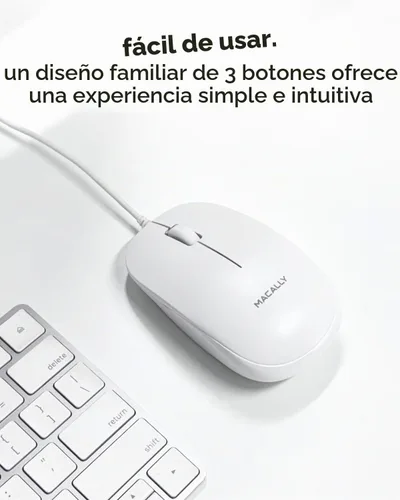 Vista 2 de Macally Ratón USB con cable para Mac y Windows, mouse simple de computadora con cable de 3 botones, diseño de rueda de desplazamiento con cable