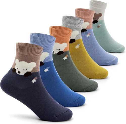 Vista 42 de Aisyee Calcetines de algodón para niños, calcetines sin costuras para niños, calcetines coloridos de cuarto de punto, paquete de 6