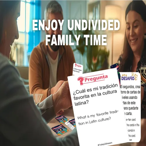 Vista 3 de 1step2dream Juegos de cartas familiares españoles Divertido juego de mesa para la familia Iniciador de conversación bilingüe para fiesta