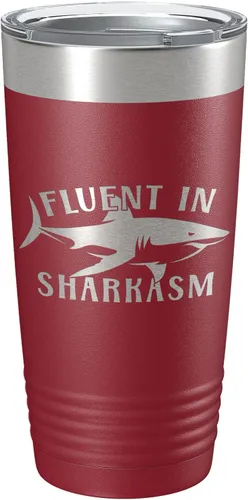 Vista 7 de Fluent in Sharkasm Tumbler Sarcasm Travel Mug Funny Shark Gift Insulated Laser Engraved Coffee Cup 20 oz Black