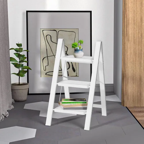 Vista 4 de SOLADDER Escalera plegable de 3 escalones, taburete pequeño para adultos, escalera de hierro antideslizante portátil con pedales anchos para uso