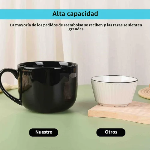 Vista 4 de 50oz gran taza de sopa de cerámica con asas para café, té, helado, cereal (negro)