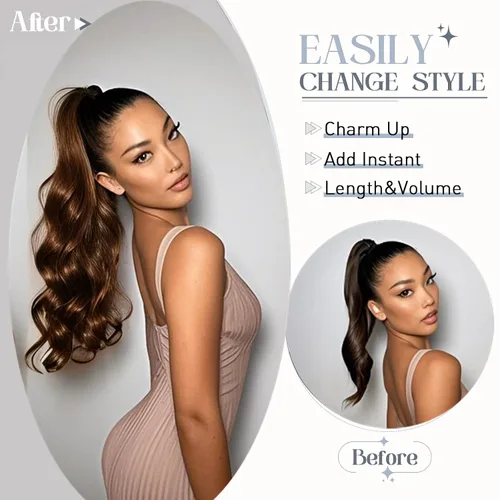 Vista 16 de Rich Choices Extensión de cola de caballo con clip de garra, cabello humano real, una pieza, extensiones de cabello largo Remy para mujer, #18P613