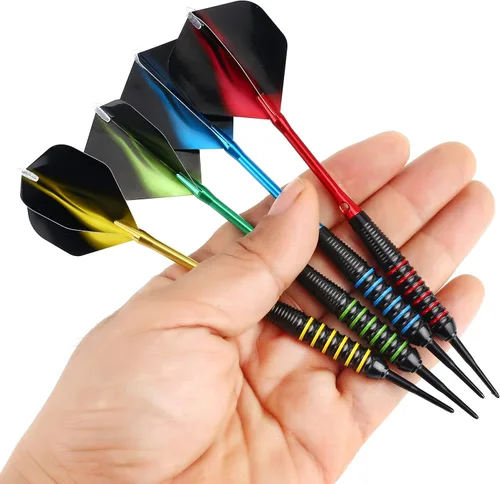 Vista 5 de centaur Juego de 12 dardos de punta suave, juego profesional de 18 gramos con punta de plástico y 4 colores de cañas de aluminio premium, 100 puntas