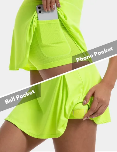 Vista 3 de FitsT4 Sports Faldas de tenis y golf de 16 pulgadas para mujer, 4 bolsillos, UPF50+, cintura alta, atlética, casual, para entrenamiento, correr
