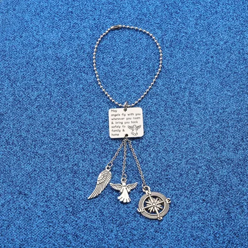 Vista 2 de WUSUANED Llavero de viajero de regalo con texto en inglés "May Angels Fly With You Wherever You Roam
