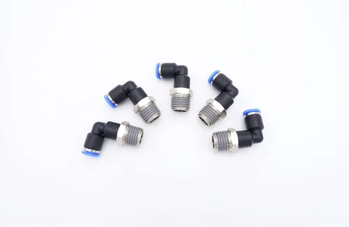 Vista 25 de Accesorio de Conexión por Empuje 1/2" Tubo OD x 1/2" Rosca Macho NPT, Codo Neumático Macho para Línea de Aire y Agua de 90 Grados con Giratorio