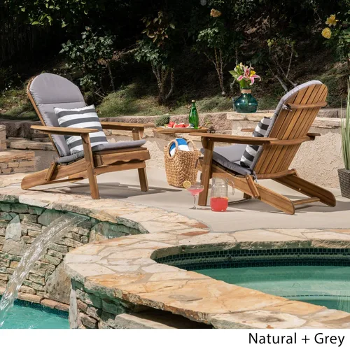 Vista 2 de Christopher Knight Home 304616 Amenda - Sillas plegables Adirondack de madera de acacia para exteriores con cojines (juego de 2), color natural