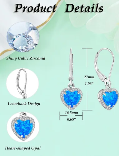 Vista 6 de Aretes colgantes de plata de ley 925, aretes solitarios con cierre de palanca con forma de lágrima de ópalo creado, regalos para mujer