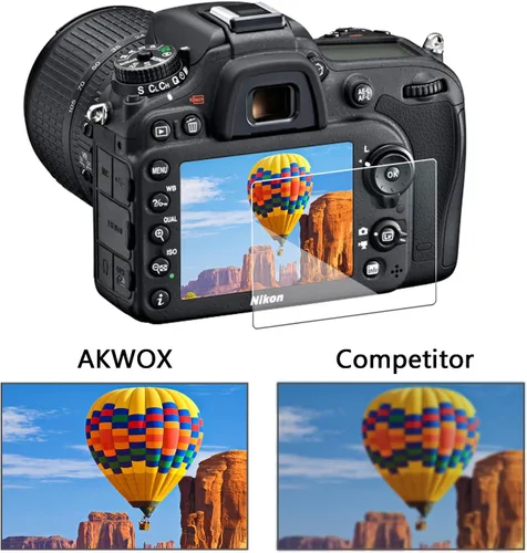 Vista 5 de Protector de pantalla de vidrio templado para Nikon D3500 D3400 D3300 D3200 D3100, AKWOX [0.012 in 2.5D alta definición 9H] cubierta protectora