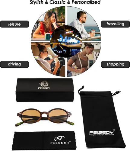 Vista 7 de FEISEDY Gafas de sol ovaladas retro para mujer de los años 90, estrechas, redondas, ligeras, Y2k, de moda, B1171