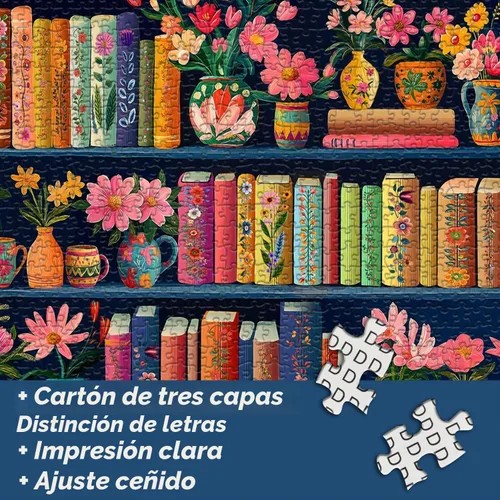 Vista 3 de Rompecabezas de Libro en Flor de Jigsaw 1000 Piezas, Rompecabezas de Páginas de Flores Silvestres de PICKFORU, Rompecabezas Floral de Plantas Libros