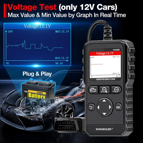 Vista 7 de KINGBOLEN YA200 - Escáner OBD2, Lector de Código OBD2 para Auto, Luz de Comprobación del Motor, Escáner de Auto OBDII con Funciones Completas