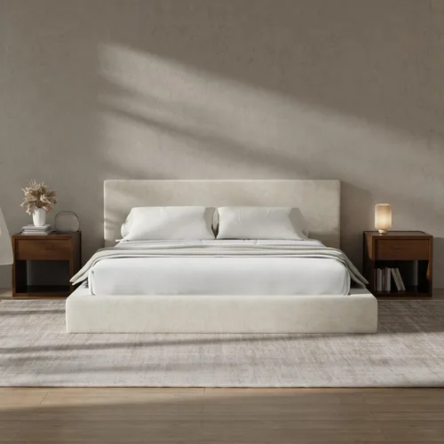 Vista 18 de RECCI Cloud - Base de cama Queen tapizada con cabecero, plataforma acolchada de espuma de 5 pulgadas, sin somier, fácil montaje (crema)