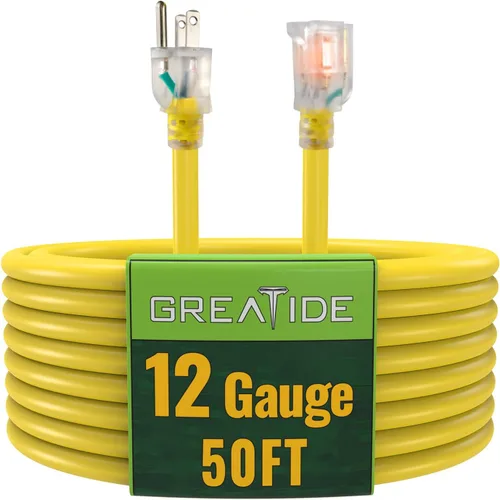 Vista 13 de Cable de extensión para interiores con extremo iluminado, cable de extensión resistente de calibre 12 de 3 pies, cable de extensión de 3 clavijas