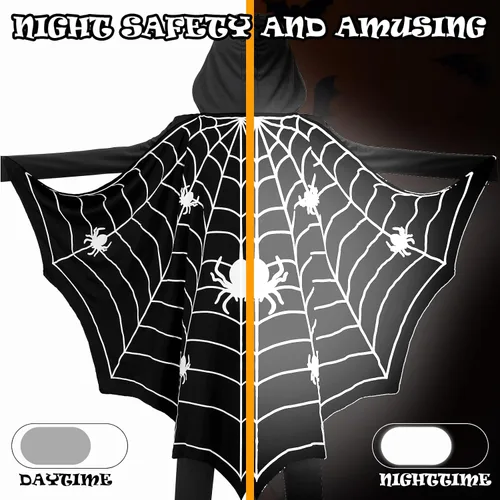 Vista 4 de Toulite 2 piezas de disfraz de araña reflectante para niños, disfraz de araña de Halloween iluminado con sombrero, máscara de ojos para niños y niñas