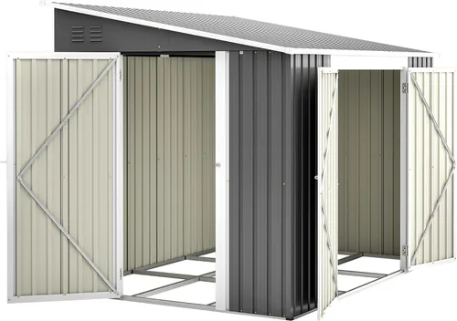 Vista 9 de Thanaddo Cobertizo de almacenamiento de metal para exteriores de 4x6 pies, cobertizo de herramientas de acero para utilidades con puertas dobles